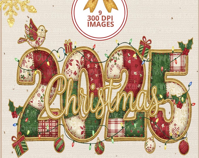 Christmas 2025 Patchwork PNG BUNDLE| 8 Holiday Sublimation Images | Christmas T-Shirt Design