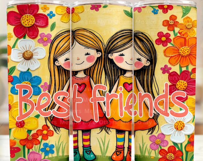 Best Friends Seamless Tumbler Wrap 20 oz - Fun, Colorful, and Whimsical |Seamless Skinny Tumbler Wrap | PNG Digital Download