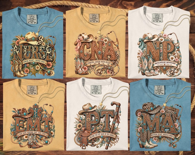 Western Nurse PNG | Western Cowgirl Gifts | CNA | Nurse Practitioner | Medical Assistant | EMT | Physical Therapist | Bundle of 6