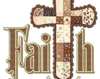 Boho Christian Cross PNG: Patchwork Faith Design (Digital Download)