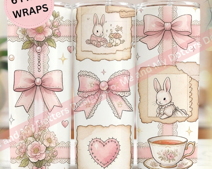Pink Easter Coquette Tumbler Wrap PNG, Cottagecore Spring Sublimation, | 6 BONUS Wraps