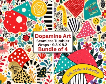 Dopamine Art Seamless Tumbler Wrap | Colorful Maximalist Abstract Floral Design | Happy Aesthetic Sublimation PNG | Bold Joyful Pattern