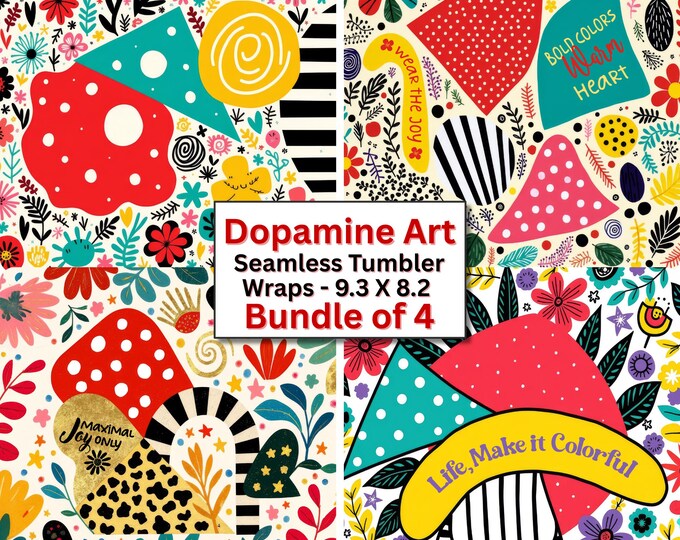 Dopamine Art Seamless Tumbler Wrap | Colorful Maximalist Abstract Floral Design | Happy Aesthetic Sublimation PNG | Bold Joyful Pattern
