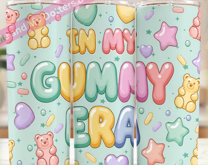 Candycore Tumbler Wrap – Gummy Bears, Stars, 20oz Skinny (PNG Digital Download)