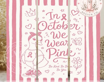 In October We Wear Pink Cute Goose PNG, T-Shirt and Tumbler Wrap Bundle, Breast Cancer Awareness Sublimation, Bonus Stickers
