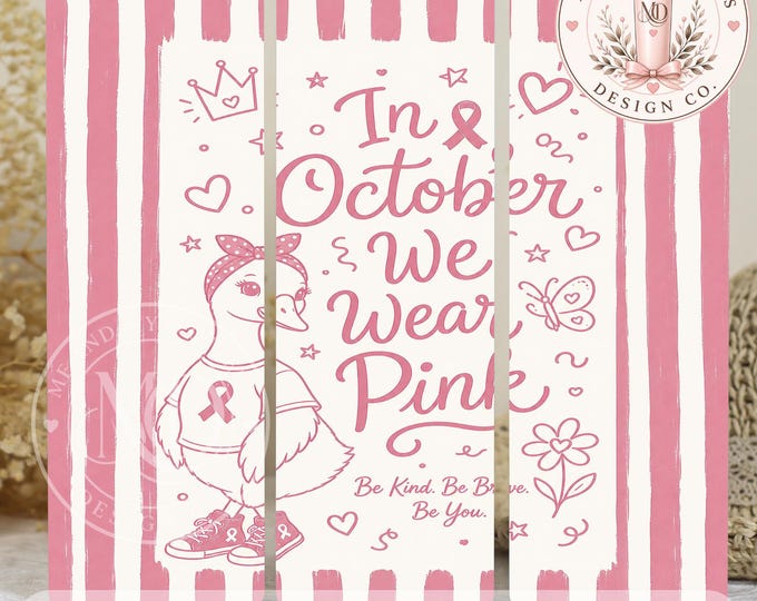 In October We Wear Pink Cute Goose PNG, T-Shirt and Tumbler Wrap Bundle, Breast Cancer Awareness Sublimation, Bonus Stickers