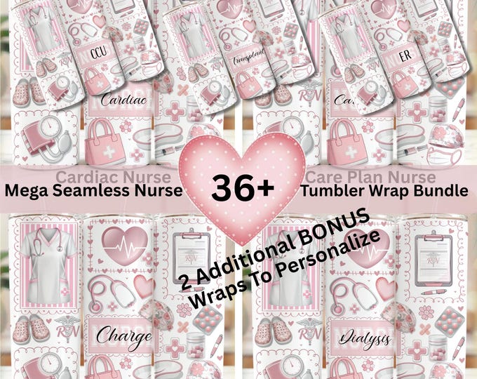 Mega Nurse Tumbler Wrap Bundle | 36 Medical PNG Wraps | Nursing Department Designs | 20oz Skinny Sublimation - Personalize | POD Ready