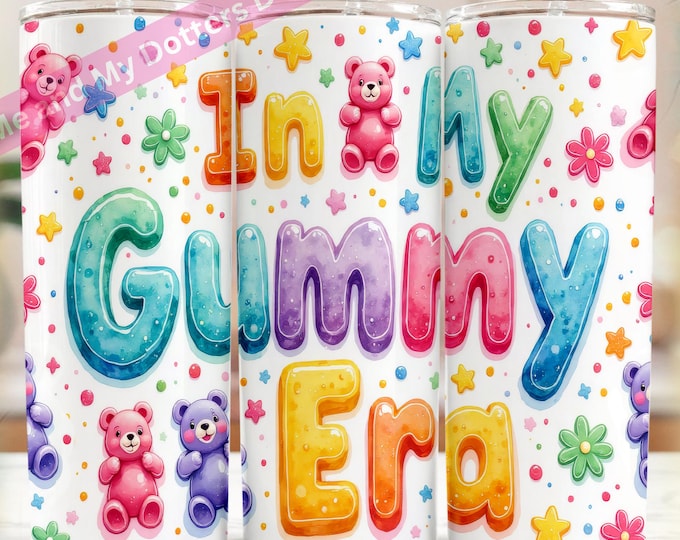 Gummy Era Seamless Tumbler Wrap Bundle - Set of 4 - PNG  20oz Skinny Sublimation, Dopamine Decor - Candycore Aesthetic Cup Wrap