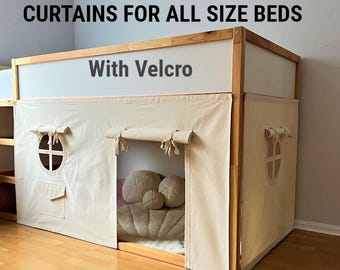 IKEA KURA Bed Curtains, Custom Loft Bed Curtains, Heavy Cotton Kids Playhouse