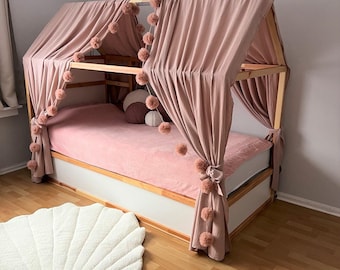 Muslin Canopy Curtains for Kids Bed, IKEA Kura Bed Canopy, House Bed Curtains, Star Muslin Canopy, Montessori Bed Decor, Playhouse Curtain