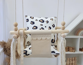 Wooden Baby Swing Indoor | Toddler Hanging Swing Seat with Cushion | Montessori Baby Swing | Natural Wood Nursery Swing | Baby Shower Gift