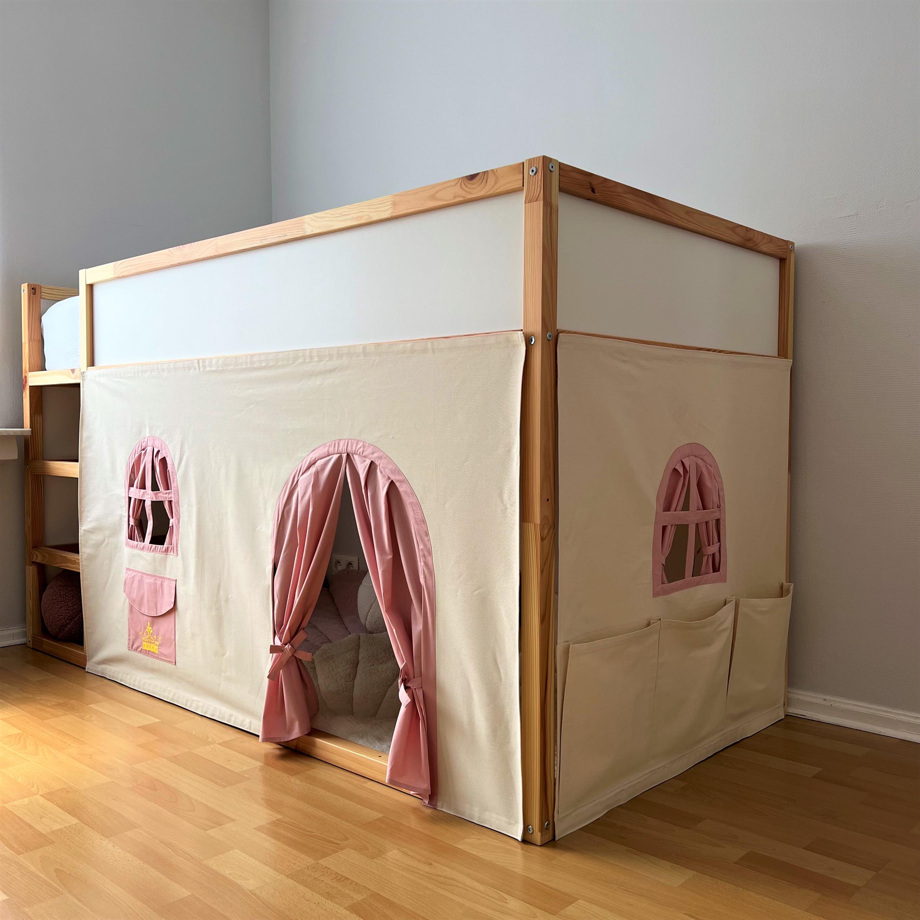 IKEA KURA Bed Curtains Montessori Playhouse Bed Curtains 100% Cotton Custom Size Kids Room Decor