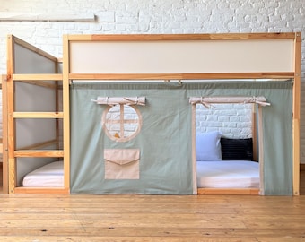 IKEA KURA ベッドカーテン、ロフトベッド用カスタムコットンプレイハウスカーテン