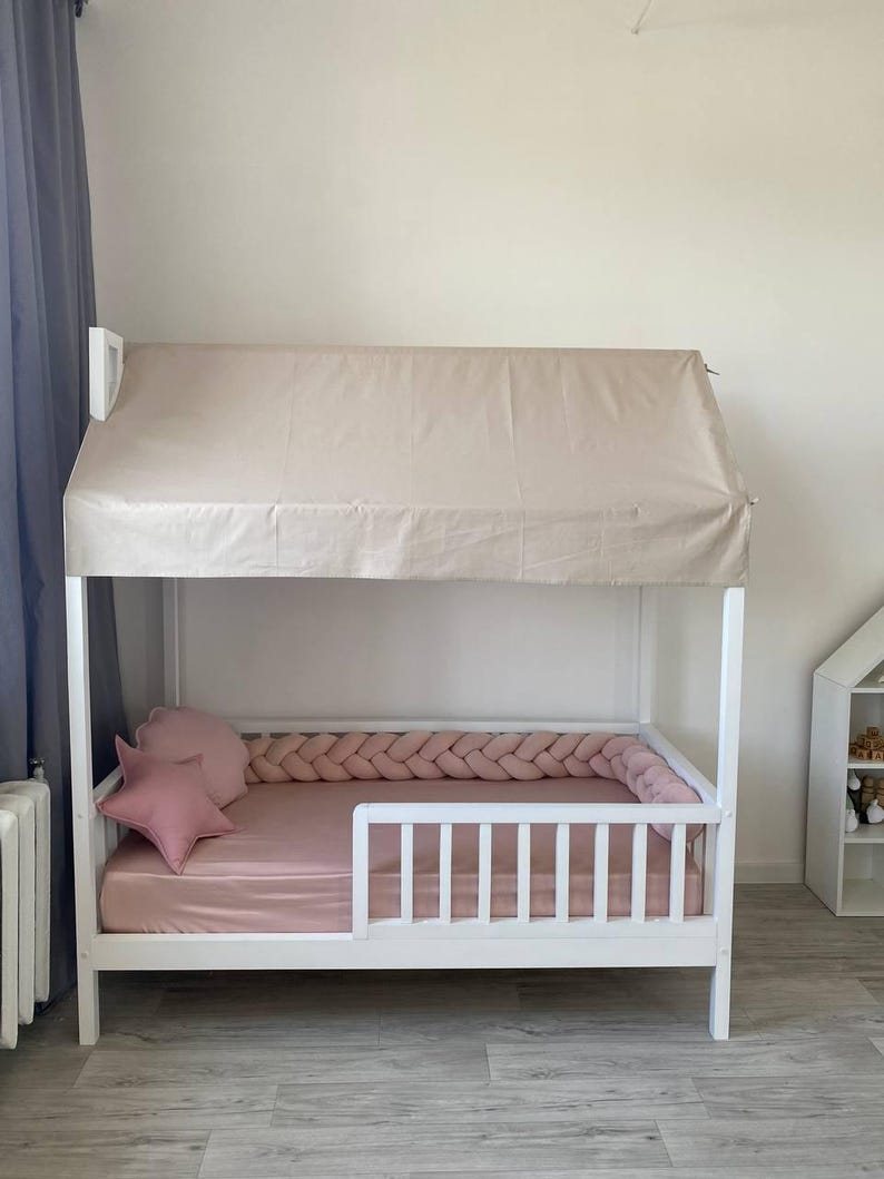 Custom Montessori House Bed Canopy, Kids Bed Curtains, Toddler Playhouse Tent, Handmade Cotton Bed Decor image 19