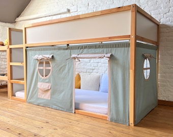 IKEA KURA Bed Curtains, Custom Cotton Playhouse Curtains for Loft Beds