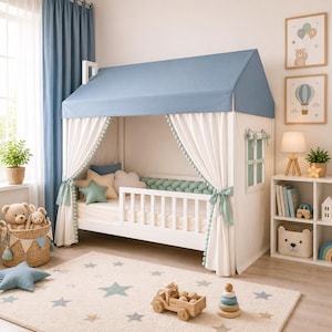 Custom Montessori House Bed Canopy, Kids Bed Curtains, Toddler Playhouse Tent, Handmade Cotton Bed Decor image 17