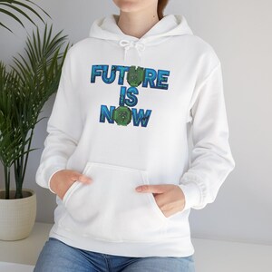 Unisex Heavy Blend Hoodie, "Future Is Now" Graphic Print, Comfortable Pullover