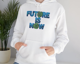 Unisex Heavy Blend Hoodie, "Future Is Now" Graphic Print, Comfortable Pullover