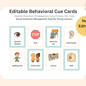 Cartões de Sinais Comportamentais para a Sala de Aula | Gestão Visual da Sala de Aula | Cartões de Comportamento para Educação Infantil e Pré-Escolar | Apoios Visuais para Aprendizagem Socioemocional | Editáveis
