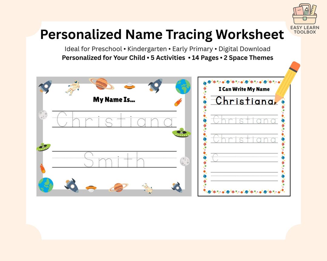 Personalized Name Tracing Worksheet Space Theme, Custom Name Writing ...