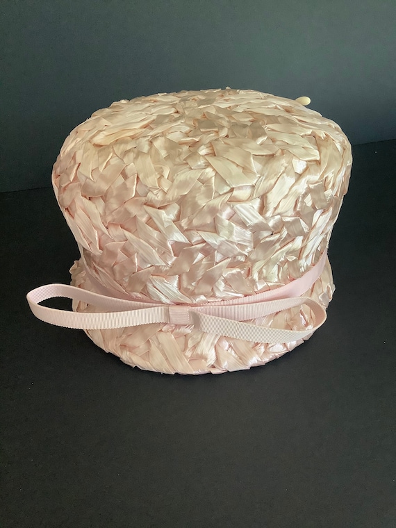 Cute Vintage Ladies 1960s Pink Straw Bucket Hat w… - image 7