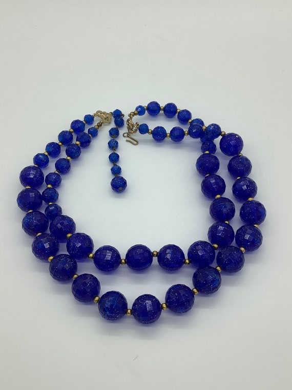 Nice Vintage Cobalt Blue 2 Strand Plastic Glitter… - image 2