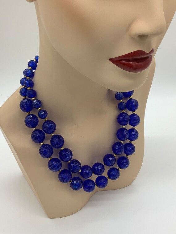 Nice Vintage Cobalt Blue 2 Strand Plastic Glitter… - image 1