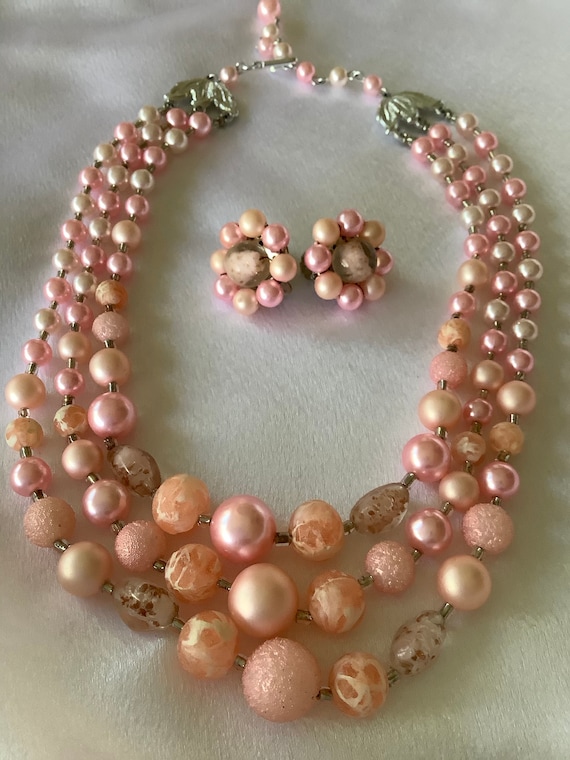 Sparkly 1950s Vintage Pink Faux Pearl, Art Glass, 