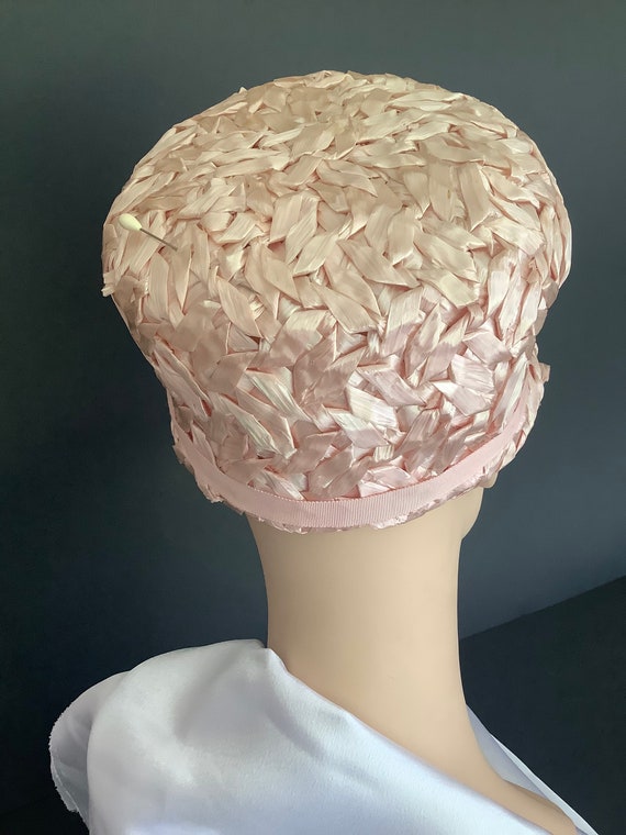 Cute Vintage Ladies 1960s Pink Straw Bucket Hat w… - image 5