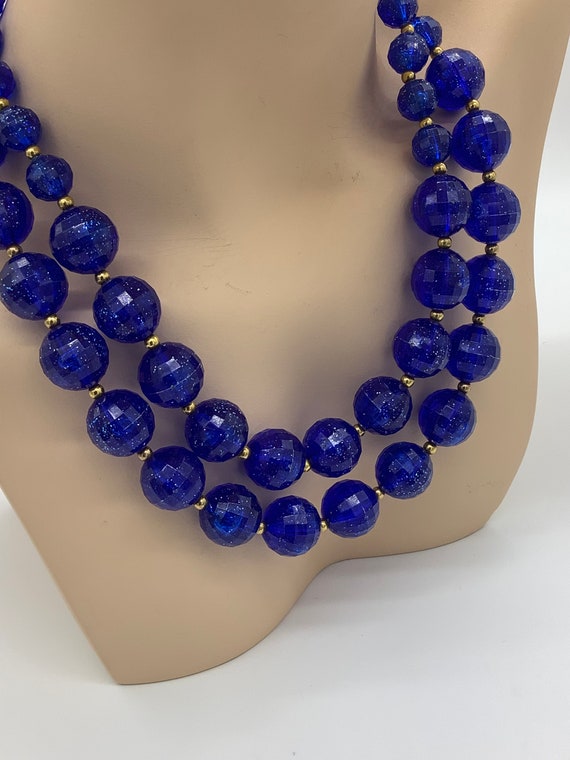 Nice Vintage Cobalt Blue 2 Strand Plastic Glitter… - image 4