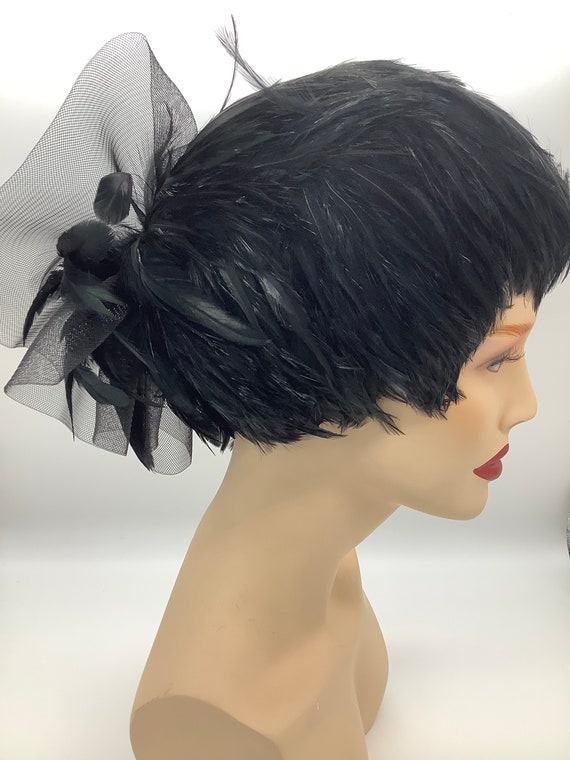 Vintage Black Wool and Feather Statement Hat by Gi