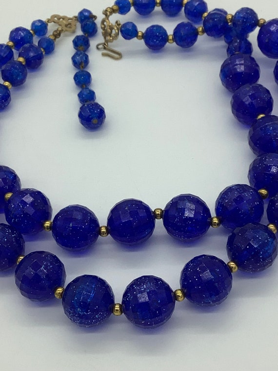 Nice Vintage Cobalt Blue 2 Strand Plastic Glitter… - image 3