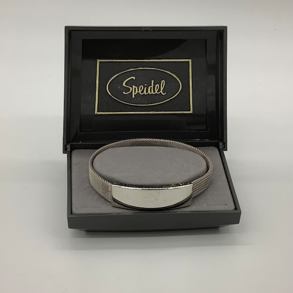 Vintage Speidel Silver Tone ID Bracelet with Original Box