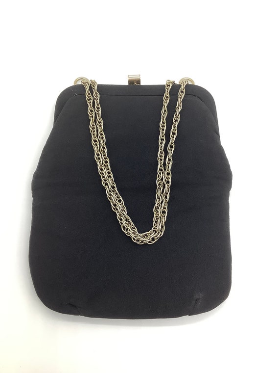 Vintage Black Cloth Purse with Gold Tone Chain & C