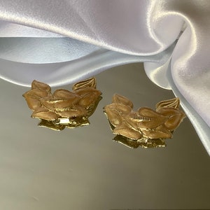 Vintage Peach Swirl Enameled and Goldtone Leaf Motif Dress Shoe Clips image 3