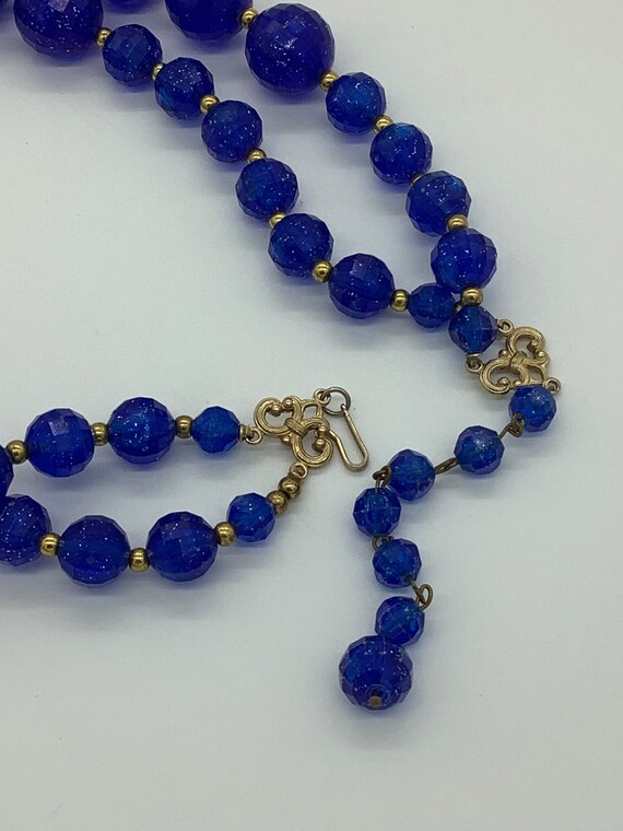 Nice Vintage Cobalt Blue 2 Strand Plastic Glitter… - image 5