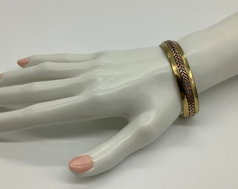Vintage 80s Brass, Copper & Nickel Chevron Pattern Cuff Bracelet