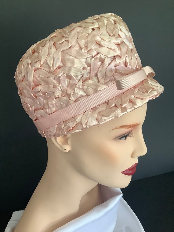 Cute Vintage Ladies 1960s Pink Straw Bucket Hat w… - image 6