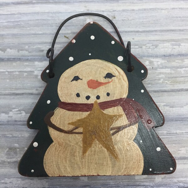 Two Sided Wood Snowman Christmas Ornament, Wooden Christmas Tree Ornament, Package Tie On, Teacher Gifts