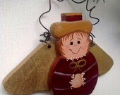 Burgundy Angel Christmas Ornament, Country Christmas Wood Angel Ornament, Angel Collector