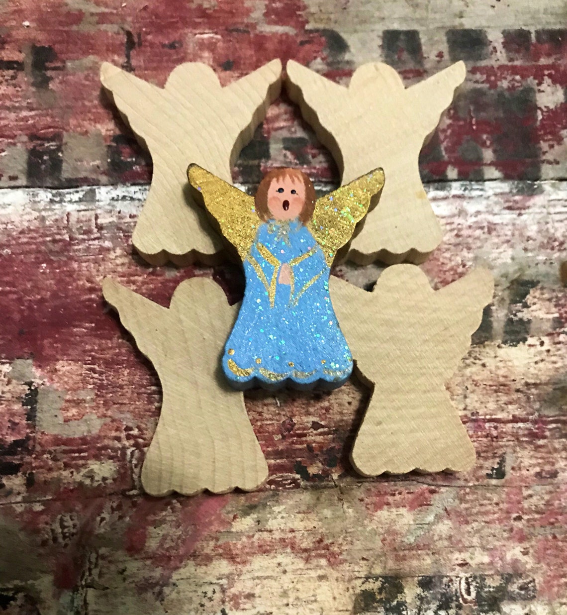 5 UNFINISHED Angel Miniature Wood Blanks, Craft Projects, DIY Christmas