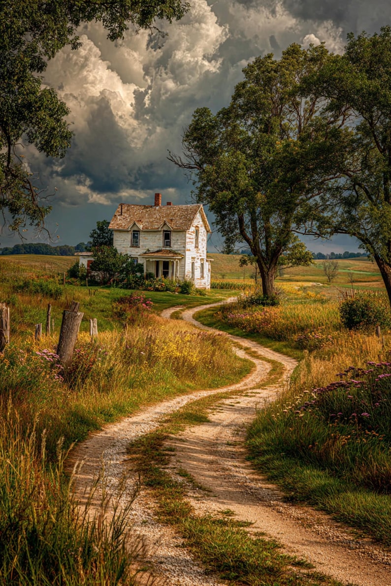 Rustic Farmhouse Wall Art | Country Landscape | Cottage Decor | Digital Download image 1