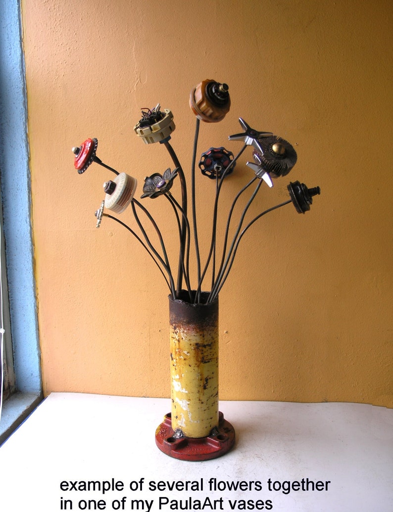 18 Upcycled Junk Flower W Copper Stem Tall Vase Filler Etsy