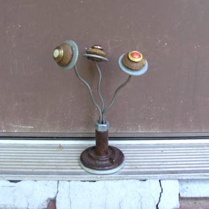 Upcycled Button Flower Bouquet: Industrial Vase, Tabletop Art