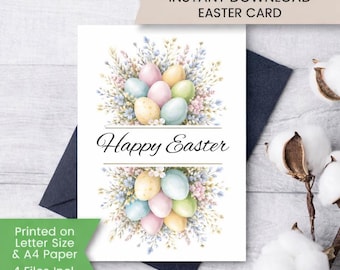 Printable Easter Wildflower Card for Mom, Boho Floral Egg Greeting Card, Cottagecore 5x7 Foldable, Digital Download