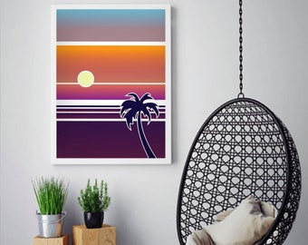 Retro Sunset Printable Art - Travel Inspired Art - 70s Inspired Poster Art - Prints up to 24x36