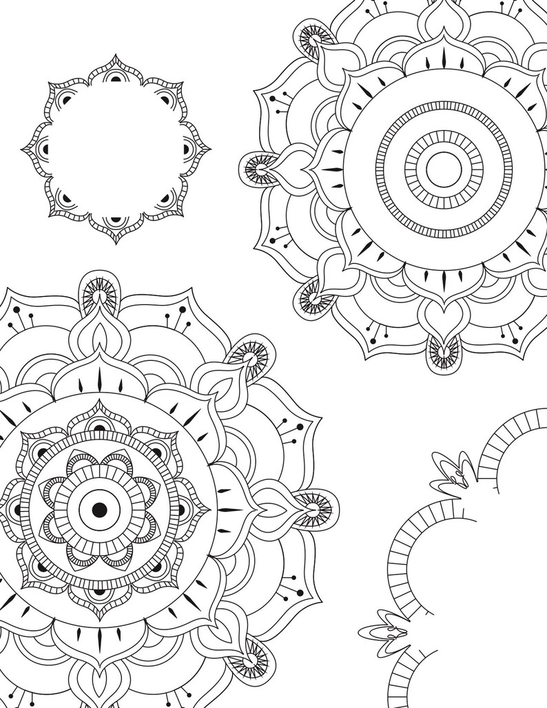 Multiple Mandalas Mandala Coloring Page 3 Indian Henna | Etsy