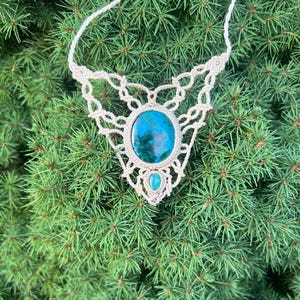 Chrysocolla-Malachite and Andean Opal macrame filigree necklace