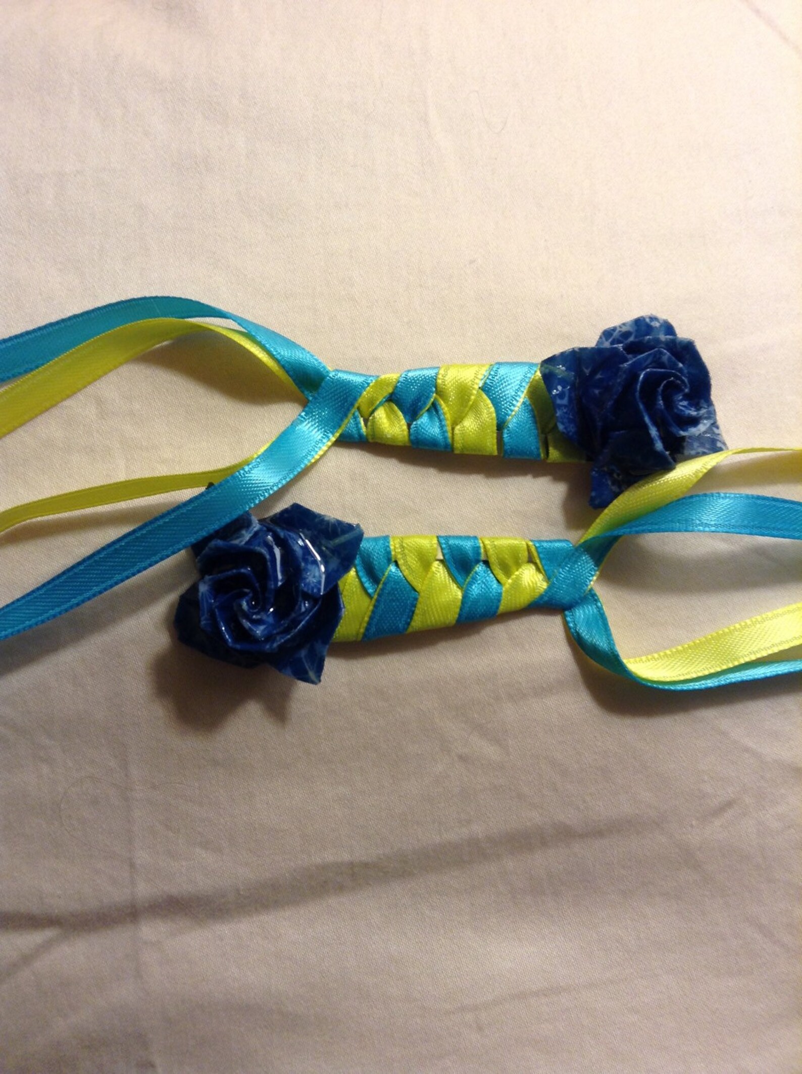 Braided Ribbon Hair Clips With Origami Roses Etsy
