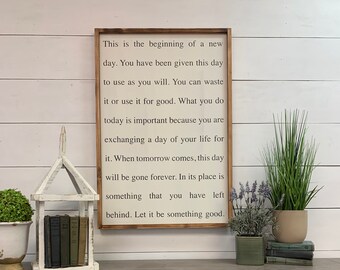 This is the Beginning Of A New Day | Custom Wood Signs | Handcrafted Framed Custom Wood Sign | 24x36